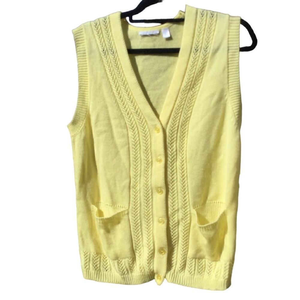 Vintage Womens Knit Sweater Vest Size‎ Large Yellow Emo Cottagecore Twee Preppy